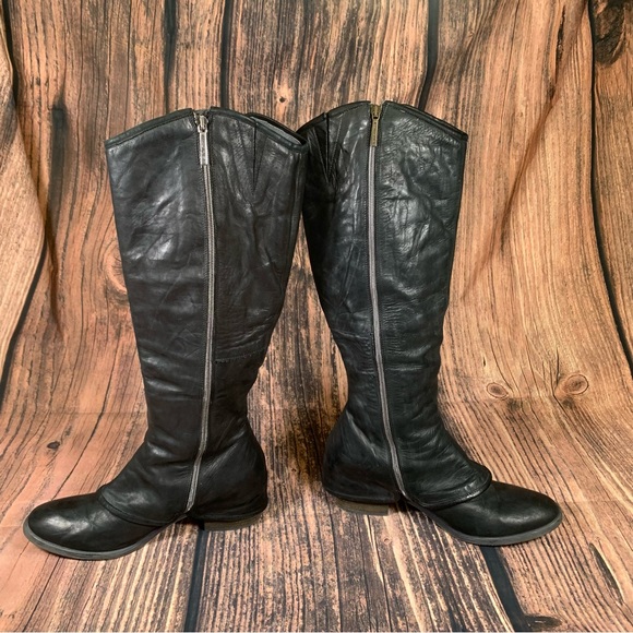 Donald J Pliner Sz 8.5 Devi 12 Black Leather Italy Zippers Knee Riding 18” Boots - Picture 3 of 16